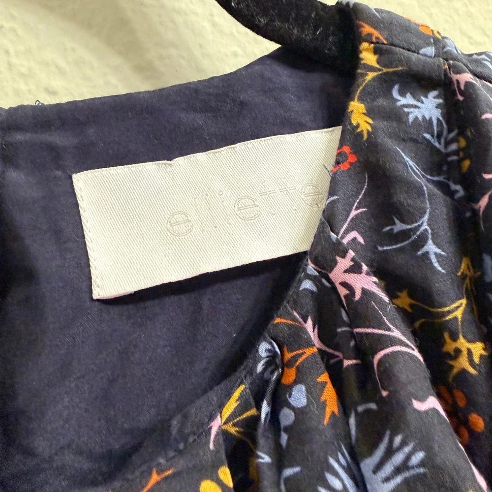 Elliette Tate Floral Silk‎ Mini Dress Womens 4 Navy Blue Rope Belted Bloomcore